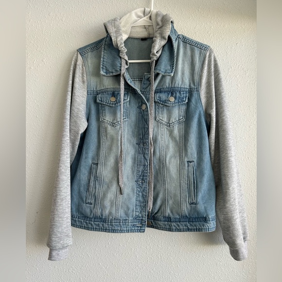 Jackets & Blazers - Denim Jacket with Gray Hoodie Sleeves